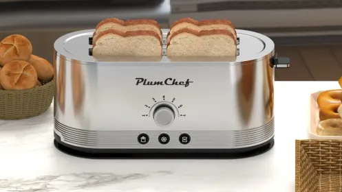 4-Slice Toaster, 7 Browning Settings, Defrost/Reheat Functions, Removable Crumb Tray, Full Body Stainless Steel Housing, Anti-Fingerprint, Anti-J (Option: silver)
